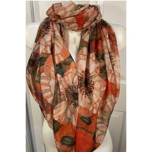 Tim Coffey Infinity Scarf Orange Green Floral Polyester 24" x 68"